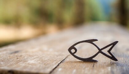 Ichthys - The Drawn Fish, a Symbol of Christianity, on the Wooden Table