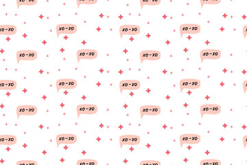 Background of speech bubbles with compliment phrases, self love quotes with star, seamless pattern. Vector illustration can use for textile, fabric design, posters.