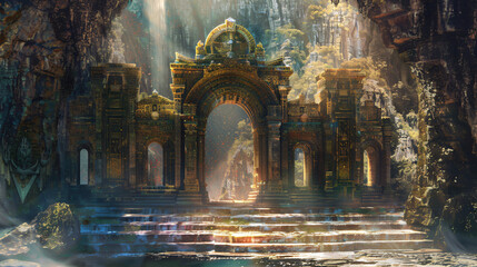 Temples gate  fantasy background from an underground 