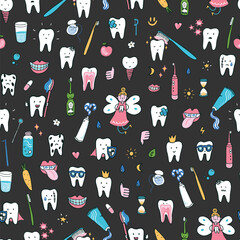Tooth dental care vector seamless pattern. - 793715860