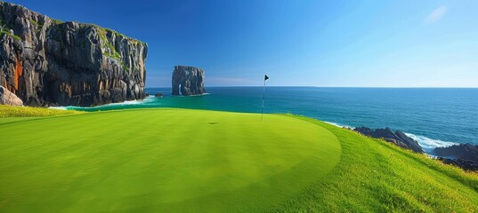 Picturesque golf course on white cliffs with ocean vistas and distinctive rock arches