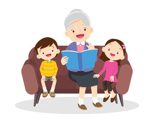 Grandparents read fairy tales to their grandchildren 001