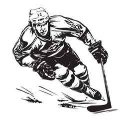 black and white illustration of the hockey player