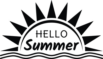 Handwritten lettering quote of Hello Summer with sun icon. ZIP file contains EPS, JPEG and PNG formats.
