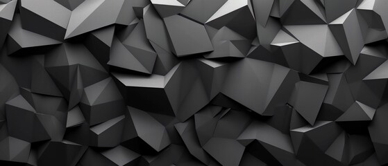 Fototapeta premium Abstract black and gray 3D geometric background banner. Black, anthracite, gray, and silver color palette variations.