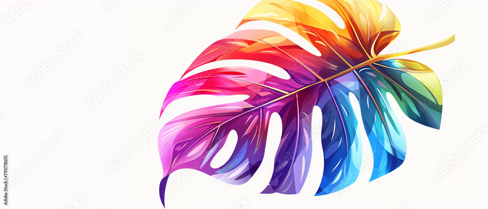 Poster a colorful leaf with a rainbow pattern. the colors are vibrant and the leaf appears to be very large