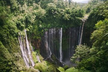 Waterfalls, majestic torrents of water, cascade from heights, enchanting with their beauty and...