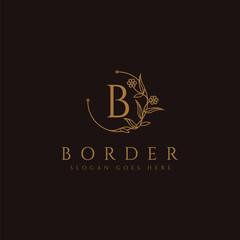 Letter B on floral border logo icon vector template on dark background