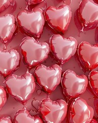 Valentine's day background with red heart-shaped balloons.