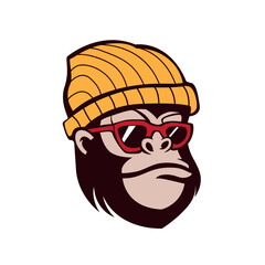 Monkey head with beanie and glasses  vector