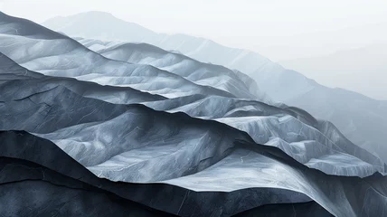 Fotobehang Translucent layers of charcoal gray and soft slate create a minimalist abstract background, evoking the stark beauty of a rocky mountainside © Shayan