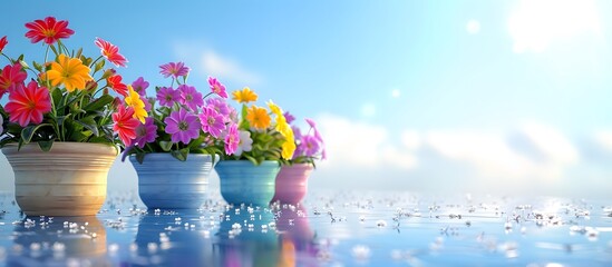 colorful flowers on a blue sky background