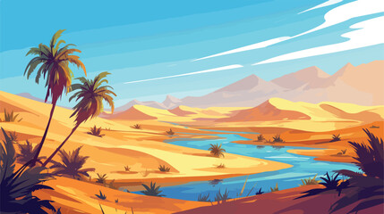 White sand desert landscape with oasis river. gradi