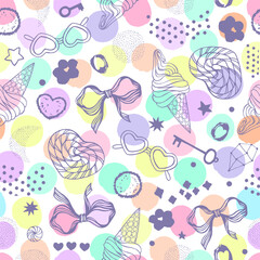 Doodle seamless pattern. Creative style art background for children or trendy design with basic shapes. Simple childish backdrop.