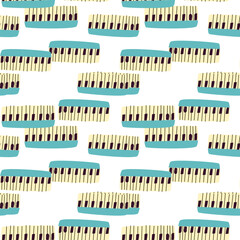 Seamless pattern for music festival. Bright background design with musical instruments synthesizer.