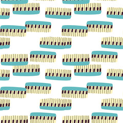 Seamless pattern for music festival. Bright background design with musical instruments synthesizer.