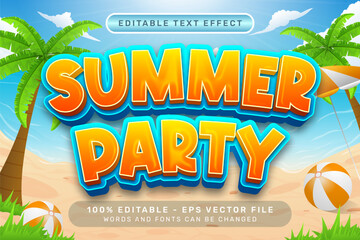 summer party 3d text effect and editable text effect with a beach background