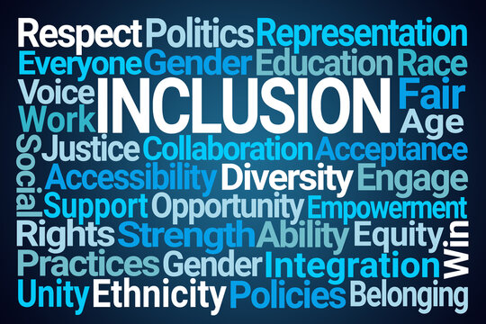 Inclusion Word Cloud on Blue Background