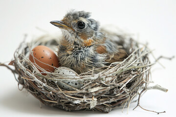 A robin nestles, eggs beneath