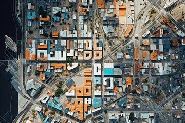Helicopter View: Aerial Urban Grid Layout of City Roads