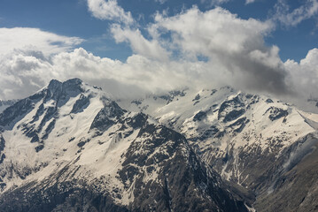 Aerial drone view of  French Alps Mountains glacier near Grenoble. Europe alps in winter. Les deux...