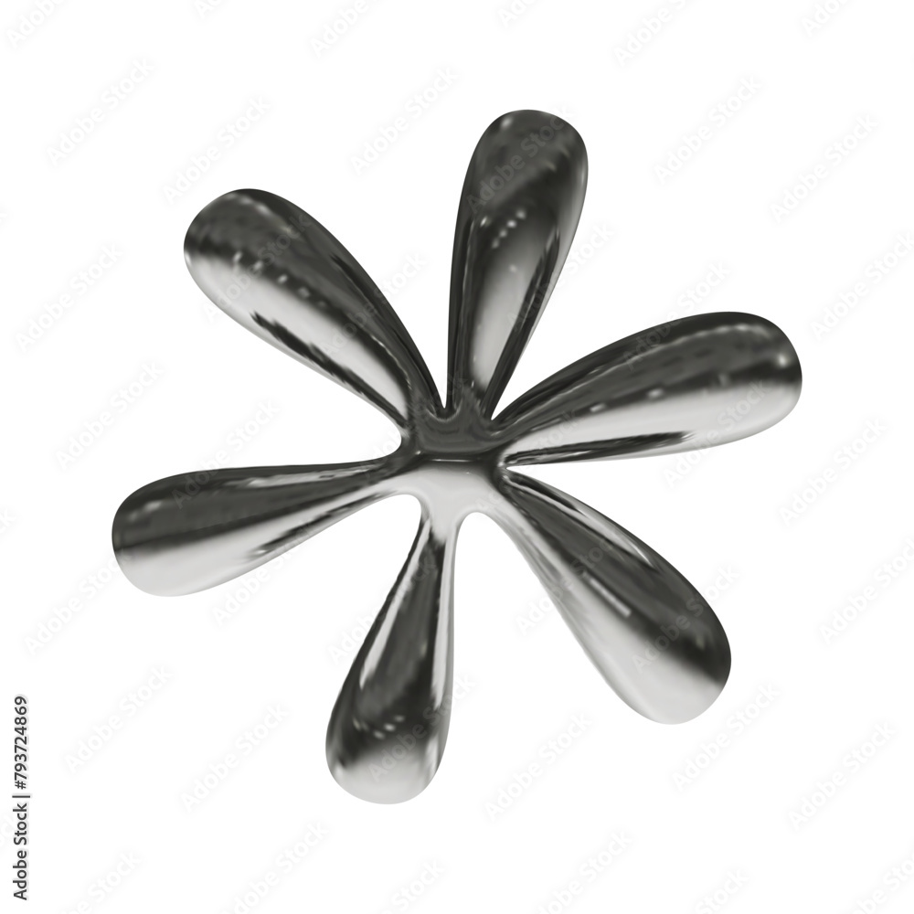 Poster 3d flower with chrome effect in y2k style isolated on white background. vector illustration for retr