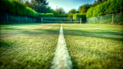 Close-up Freshly Mowed Grass Tennis Court | Pre-Tournament Preparation