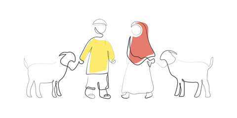 Hand drawn line art vector of Eid celebrations. Eid greeting cards art. Eid doodles.