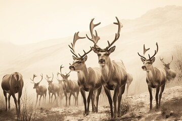 Reindeer Herd Sepia Tone: Arctic Wildlife Photography Filters