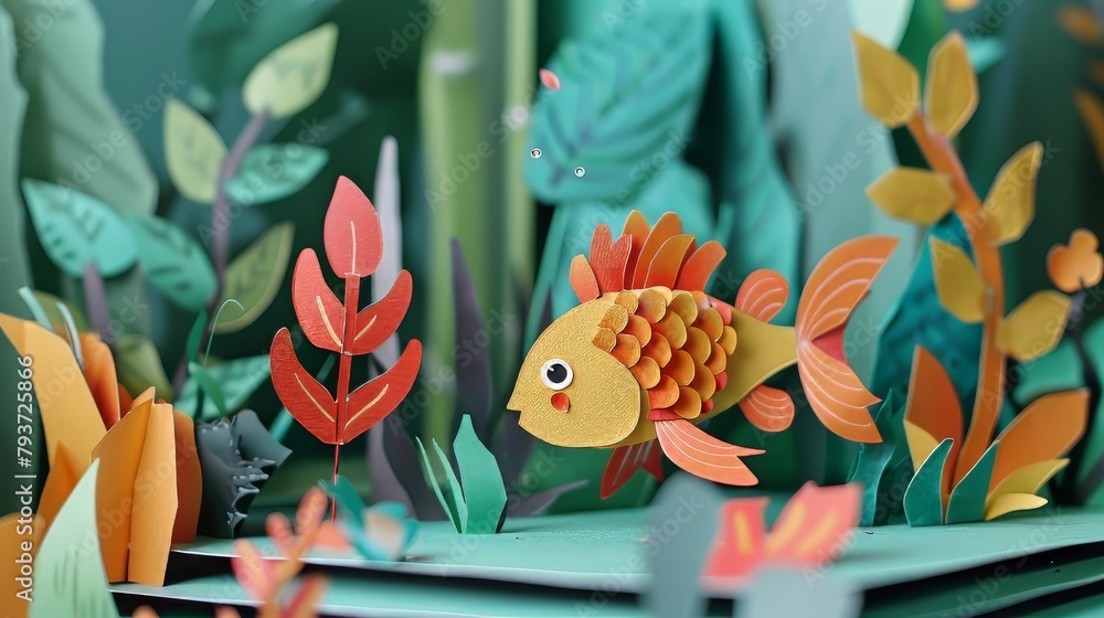 Poster playful and adorable paper creations with transparency, ideal for adding personality to your composi