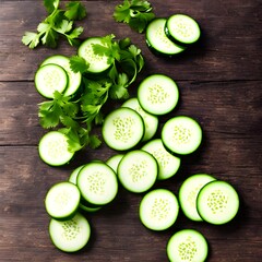 sliced cucumber on a wooden board