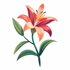 a minimal and  simple color beautiful fresh lily flower with bud vector art illustration, solid white background (20)