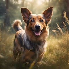 Cute puppy playing in a field, AI-generated.
