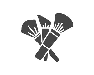 Makeup and cosmetics. Set vector graphic black icons of beauty brushes for face, powder, blush, eyeshadow.