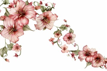 Retro floral decoration elements on a transparent white canvas, adding a vintage touch