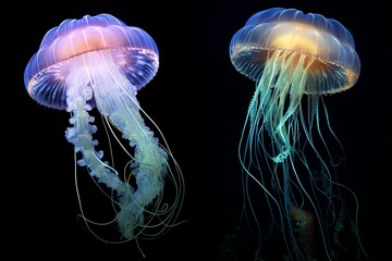 Fototapeta premium Bioluminescent Jellyfish Illumination: Captivating Marine Life Photography