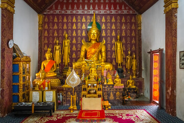 The gold Buddha statue at Wat Sop Sickharam in Luang Prabang, Laos