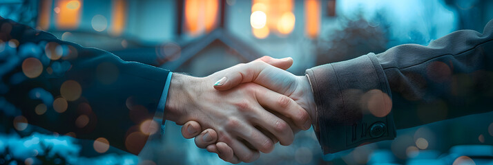 Real estate agent shakes hands with a client to sign a home purchase contract congratulating the client on the purchase - obrazy, fototapety, plakaty