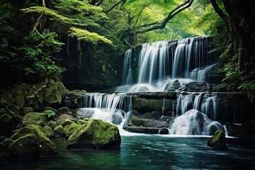 Fototapeta na wymiar Cascading Waterfall Photo Backgrounds: Tranquil Flowing Streams