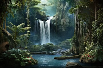 Tropical Jungle Waterfalls Cascading Backgrounds - Exotic Nature Photo