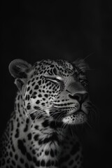 AI generated illustration of a leopard in the dark in grayscale