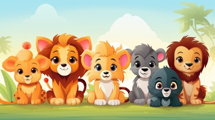 Cartoon Jungle Animals Group Portrait