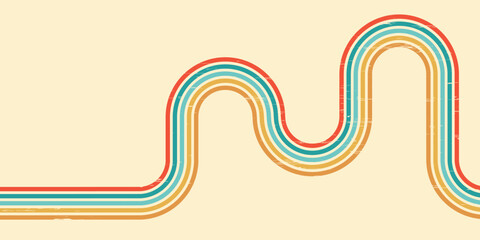 70s retro perspective lines background. Vintage colourful stripes banner, backdrop and wallpaper vector.