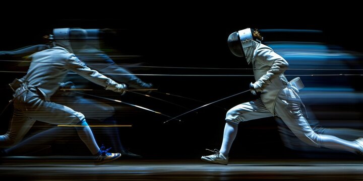 Fencing Finesse: An Intense Fencing Match Capture the intricate footwork of fencers.