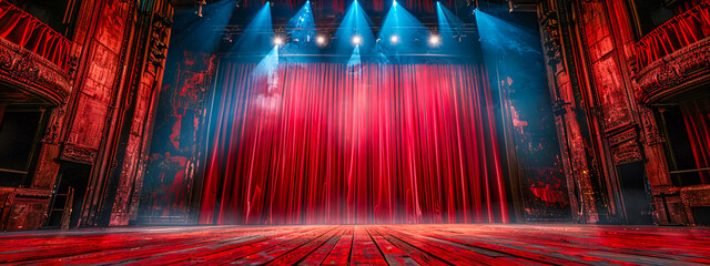 Majestic Red Velvet Curtain Unveiling the Stage, A Prelude to an Enthralling Performance
