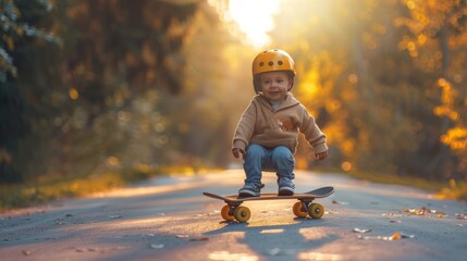 Little adventurer on a skateboard gets a guiding hand, a moment of pure childhood delight. - Powered by Adobe