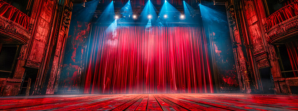 Majestic Red Velvet Curtain Unveiling the Stage, A Prelude to an Enthralling Performance