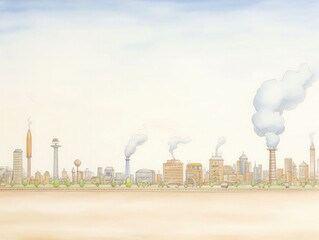 A cityscape with visible smog covering the skyline, emphasizing the impact of air pollution in urban environments, with busy traffic below