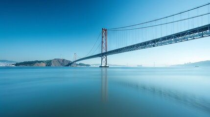 Vast bridge spans across the water, inviting travelers on a journey beneath the clear sky.