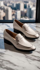 White leather peep-toe loafer shoes